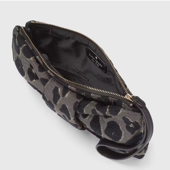 Kate Spade Millie Bow Leopard Fabric Wristlet Clutch Black KE650 NWT $299 - Picture 3 of 4